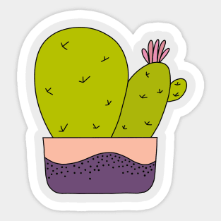 Cute Cactus Design #117: Cacti Bunch With Pink Flower Sticker